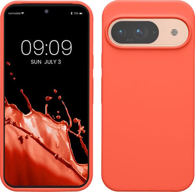kwmobile hoesje geschikt voor Google Pixel 9 / Pixel 9 Pro case - Siliconen telefoonhoesje - Telefoon beschermhoes - Smartphone cover in levendig koraal