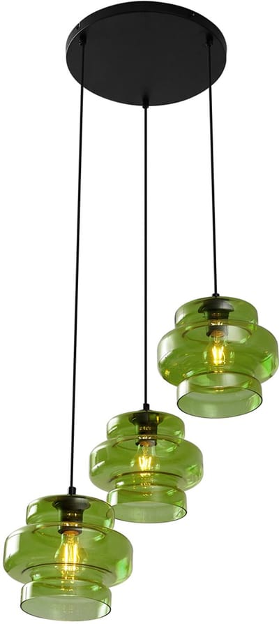 QAZQA denise - Retro Hanglamp - 3 lichts - Ø 50 cm - Groen - Woonkamer | Slaapkamer | Keuken