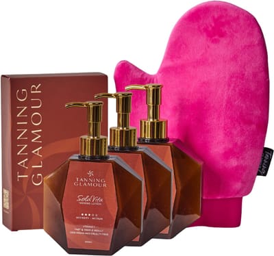 SolaVita Zelfbruiner TRIO Set | 3×Lotion + Applicatie Handschoen | Natuurlijk Bruin Resultaat 6-7 Dagen