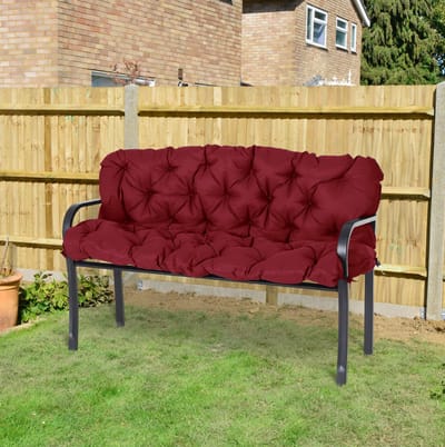 MEUNIQ tuinbankkussen 150 x 98 x 8 cm met rugdeel en 6 bevestigingsbanden, polyester zitkussen voor tuinbank of schommelbank, rood