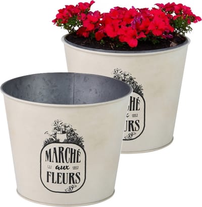 Sunnydays /plantenpot/bloempot - 2x - zink - ivoorwit - D17 x H14 cm