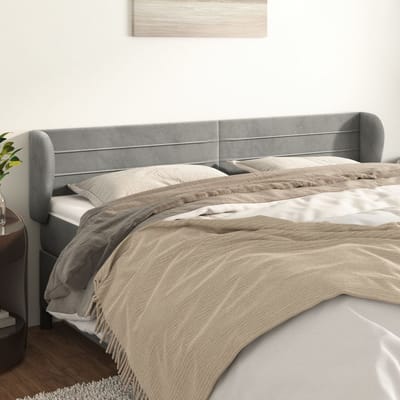 vidaXL - Hoofdbord - met - randen - 163x23x78/88 - cm - fluweel - lichtgrijs