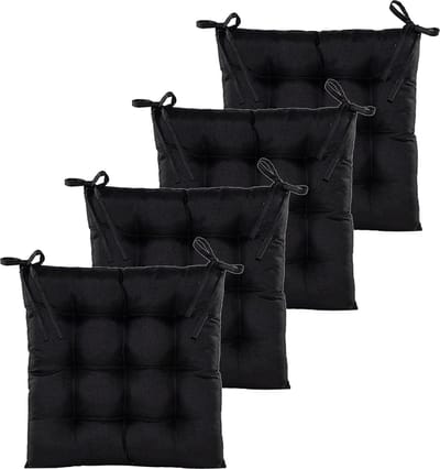 Anna's collection Stoelkussen gewatteerd - 4x - zwart - 38 x 38 cm - binnen/buiten