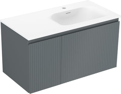 Mexen Rivel badkamerkast 90 cm met wastafel Vela rechts, 1S, 1D, gegroefd, grafiet mat/wit mat - 91A23-09047-3-BBFF66-W23P01