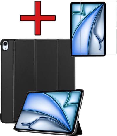 Hoesje - Geschikt voor Apple iPad Air (2024/2025/2026) - 11 inch - Met Screenprotector - Hardcover Book Case - Trifold Bookcase Hoes - Hard Cover - Tablethoes - Zwart