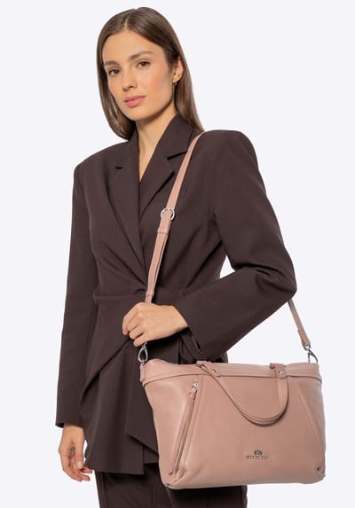 Wittchen Dames 15" Leren Laptoptas met Kwastje, Beige, Natuurlijk Leer