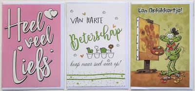 3 wenskaarten - Van Harte Beterschap + Veel liefs + Opkikkertje - 12 x 17 cm – BET-303