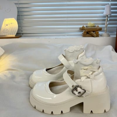 Witte Platform Britse Leren Schoenen Dames Zomer Nieuw JK met Rok All-Match Muffin Hoge Hakken 37 gray