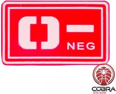 O- NEG bloedgroep PVC Militaire rode patch embleem met velcro