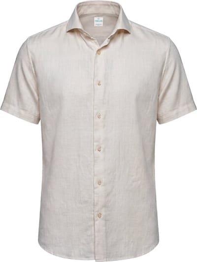 Vercate - Linnen Overhemd - Korte Mouwen - Slim Fit - Heren - Beige - Maat: 44/XL