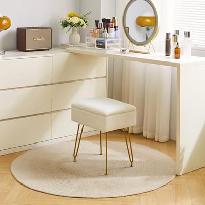 Moderne Make-up Stoel met Opbergruimte, Multifunctionele Pouf voor Slaapkamer en Woonkamer, 40 x 30 x 47CM, Wit