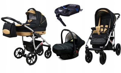 BabyLux® Kinderwagen 4in1 – LARGO - BLACK COFFE SILVER FRAME - Opklapbare Wandelwagen incl. Reiswieg, Multifunctionele Buggy Sportstoel, Autostoel, ISOFIX basisstation - Combi-kinderwagen met Luiertas, Regenhoes, Klamboe
