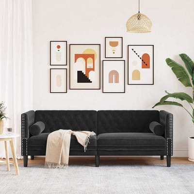vidaXL - Driezitsbank - Chesterfield-stijl - met - bolsters - fluweel - zwart