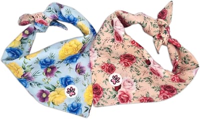 Bandana Hond - Dubbelzijdige Hondenbandana - Roze - Blauw - Rozen - Kleurrijke Bloemen - Roses are Fur-ever - Paw My God! - Maat L