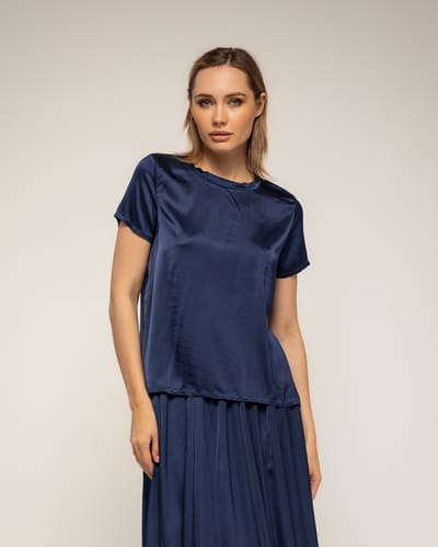 T-shirt met korte mouwen en ronde hals van zijde