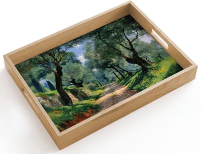 Dienblad hout 40x30 cm - Schootdienblad - Pad - Bomen - Schaduw - - Borrelplank rechthoek - Plateau dienbladen