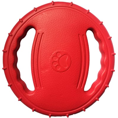 Disque volant pour chien de compagnie EVA, anneau d'entraînement pour chien avec doubles poignées, jouets volants pour activités de plein air rouge rose