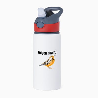 Hacebo® - oranje mus met eigen naam waterfles met rietje rood - Vogels - dieren liefhebber - iemand die houdt van mussen - verjaardag - cadeau - kado - geschenk - water fles - 650ML