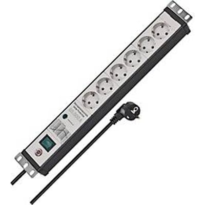 Brennenstuhl Premium-Line stekkerdoos met overspanningsbeveiliging, 6-voudig, 19" formaat, 3 m kabel, verlichte schakelaar, IP20, grijs/zwart