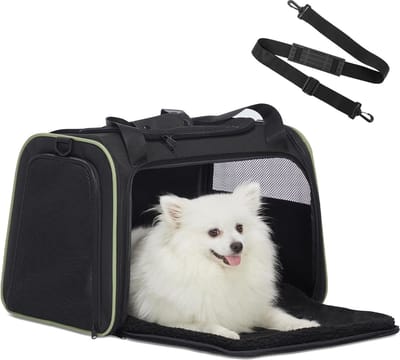Lichte hondentas - Transportbox voor kleine honden - Katten transporttas met veiligheidsriem - Uitbreidbare mat L/zwart