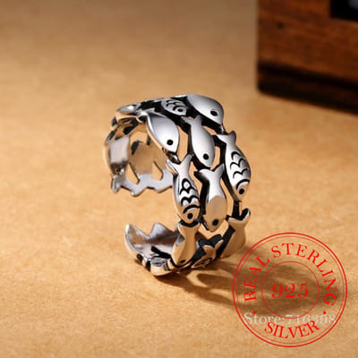 925 Sterling Zilveren Vis Ring Verstelbare anillos Voor Vrouwen sterling-zilver-sieraden anillos de plata ley 925 brown
