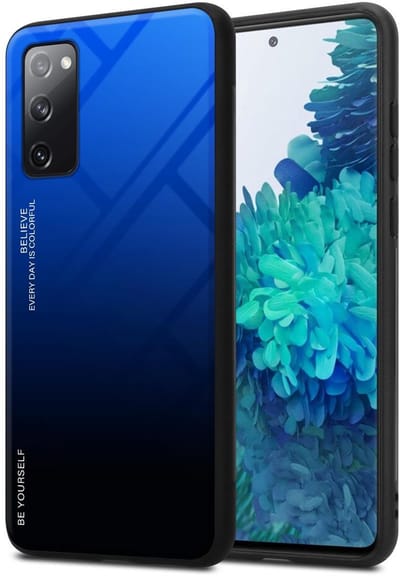 Cadorabo Hoesje geschikt voor Samsung Galaxy S20 FE in BLAUW - ZWART - Tweekleurige beschermhoes van TPU-silicone Case Cover en achterzijde van gehard glas