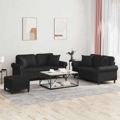 vidaXL - 3-delige - Loungeset - met - kussens - kunstleer - zwart