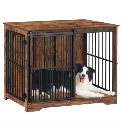 Hondenbench – Voor Binnen – Moderne Hondenbox met 2 Deuren, Versterkte Schuifdeur en Bijzettafel, Geschikt voor Honden tot 100 kg – Vintage Bruin