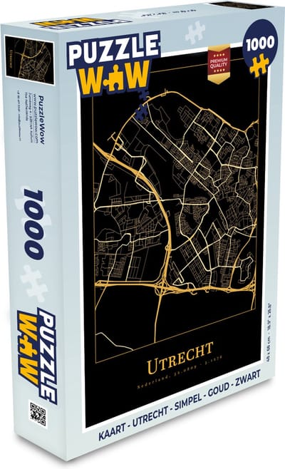 Puzzel Kaart - Utrecht - Simpel - Goud - Zwart - Legpuzzel - Puzzel 1000 stukjes volwassenen