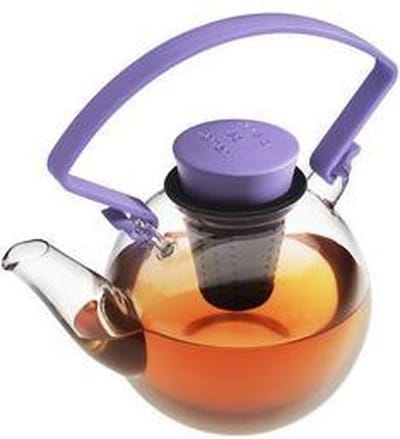 Qdo Theepot Glas - Rond - Met Clip handvat - 1 liter - Paars