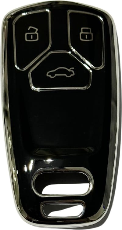 Sleutelcover voor Audi, Sleutelhoesje, Key Case for Audi, Autosleutel Hoesje Geschikt Voor Audi, A1, A3, A4, A5, Q3, Q5, Q7, TT 2015+, Zwart - Zilver