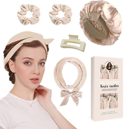Allecto - Long Curlers - Geen Hitte Krullers - Zacht en Flexibel - Khaki - Geschikt voor Lang Haar - Perfect voor Slaap