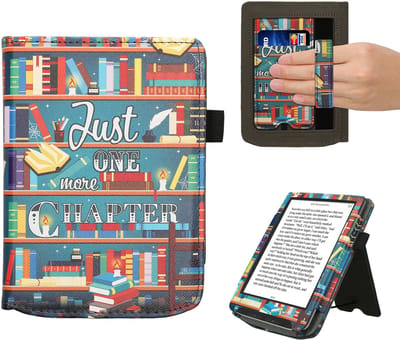 kwmobile e-reader hoesje geschikt voor Pocketbook Verse / Verse Lite / Verse Pro / Color / Vivlio Light/Light HD hoes - E reader flip case van kunstleer - Ereader cover met stand - bibliotheek design in meerkleurig
