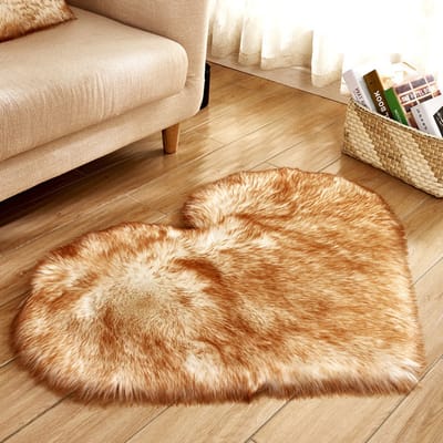 Qelus Bruin-Wit Modern Hartvormig Vloerkleed met Lange Pluizen - Wasbaar - Hoogpolig Vloerkleed - Zacht fluffy Decoratie - Voor Stoel, Bank of Bed - 30x40 cm
