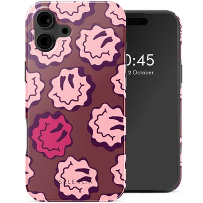 Selencia Hoesje - Geschikt voor Apple iPhone 16 - Backcover geschikt voor MagSafe - Wavy Smiley Pink