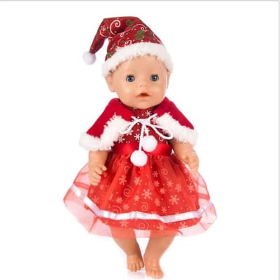 Kerstoutfit voor de pop - Jurk, Bolero, Muts - Poppenkleertjes voor Pop 43 cm - Geschikt voor o.a. Baby Born - Kerstjurk