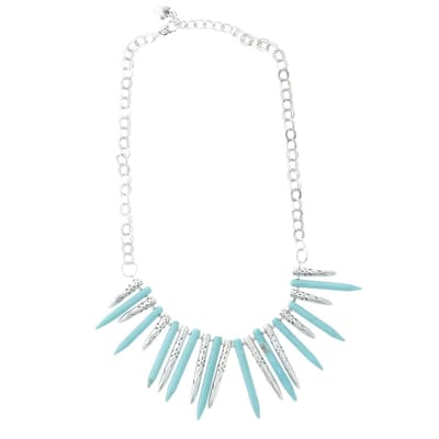 Behave - Statement ketting zilverkleur - Blauw natuursteen - 47 cm