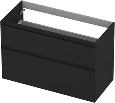 INK® wastafelonderkast 2 laden greeploos gelakt asymmetrisch 100x45x65cm, mat zwart