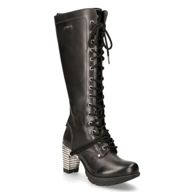 New Rock M-TR005-S1 Dames Kniehoge Zwarte Gothic Hoge Hakken Laarzen