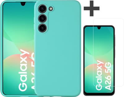Hoesje geschikt voor Samsung Galaxy A26 hoesje zacht siliconen met gehard glas Screenprotector- Arara backcover - Mint Groen