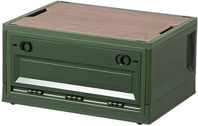 Opvouwbare opbergbak - Camping kast - Auto opslag thuis - Met houten deksel - 56 liter - Groen