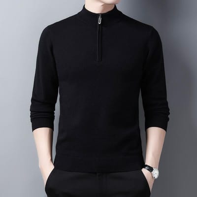 Heren Trui met Halve Rits Effen Kleur Middelbare Leeftijd Gebreide Onderlaag Trui Pullover Slim Fit Effen Kleur Trui met Halve Rits 4XL black