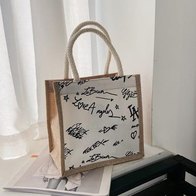 Lunchbox Bento Tas voor Vrouwen Schattige Cartoon Canvas Bedrukte Dames Tas Koreaanse Versie Kleine Tas Ins Werk Schoudertas
