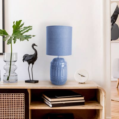 Näve Erida tafellamp, keramiek en textiel, lichtblauw