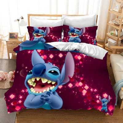 Stitch Print Slaapkamer beddengoed set dekbedovertrek Kerstcadeaus Comforte Cartoon Met kussensloop geschikt voor kinderen en volwassenen US King(264*228cm)3pcs