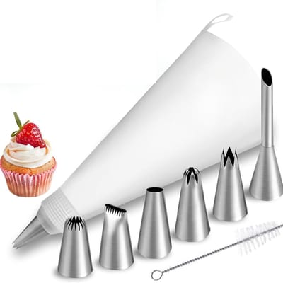 Famanu – Professionele spuitzakset 9-delig, herbruikbaar met adapter en borstels voor cake en desserts