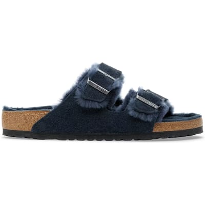 Sandalen Birkenstock Arizona Shearling Suede Leather/Fur New Navy