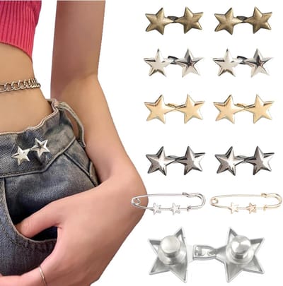 Broektaille-aanspanner, 8 sets verstelbare pentagramknopen voor jeans, direct verwijderbare jeansknopen voor te wijde jeans, geen naaien nodig, broekclips voor taille-aanspanner, knoopspelden voor broeken.
