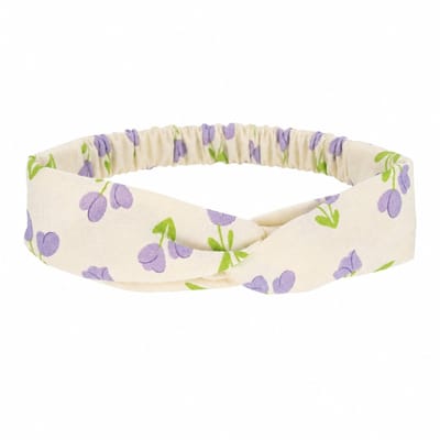 Haarsoires Haarband Twist 5cm – Tulp Bloemen Print – Paars Creme - Zachte Knoop Hoofdband - Haaraccessoire voor Dames & Meisjes