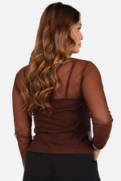Getdrezzed Top - Maat: M - Mesh top met ronde hals bruin